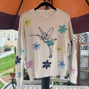 Disney Sweater Tinker Bell Knit Crew Neck Character Creme Women's Medium